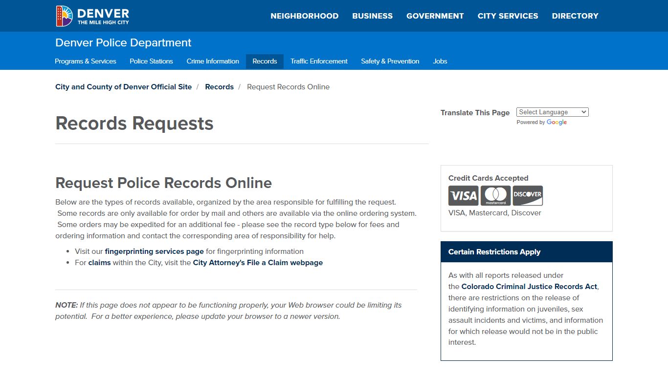Police Department - Request Records Online - Denver
