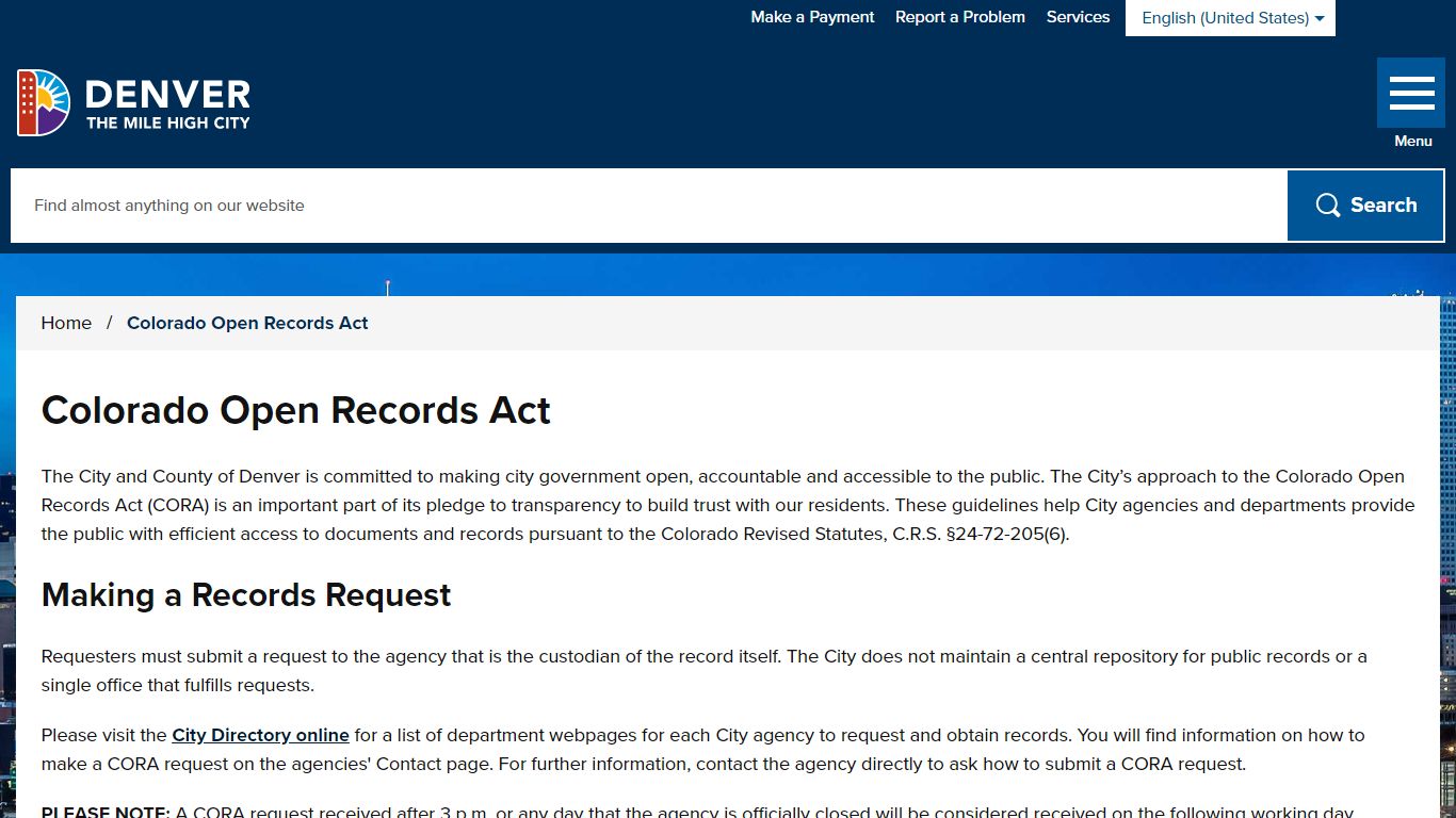 Colorado Open Records Act - City and County of Denver